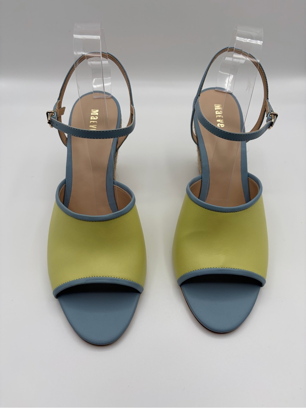 Maeve Anthropologie Colorblock Espadrille Wedge Sandals Blue Yellow Size 10